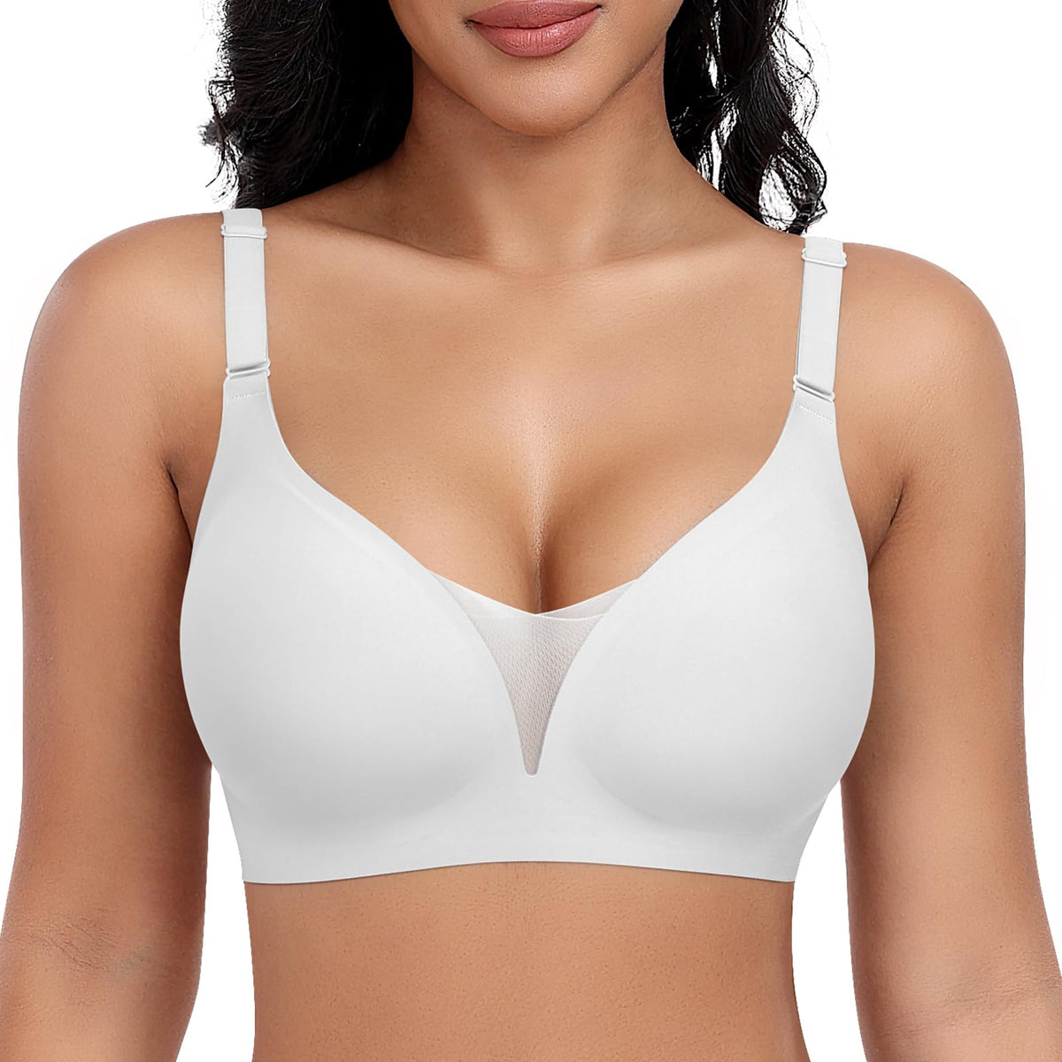 Mesh V-Neck Wireless Bra – Seamless Push-Up Bralette with 3D Cup Support & Bra Extender (Women’s)