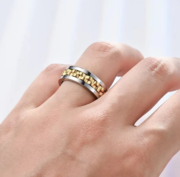 Titanium Steel Gear Fidget Ring – Spinning Stress Relief Ring for Men & Women