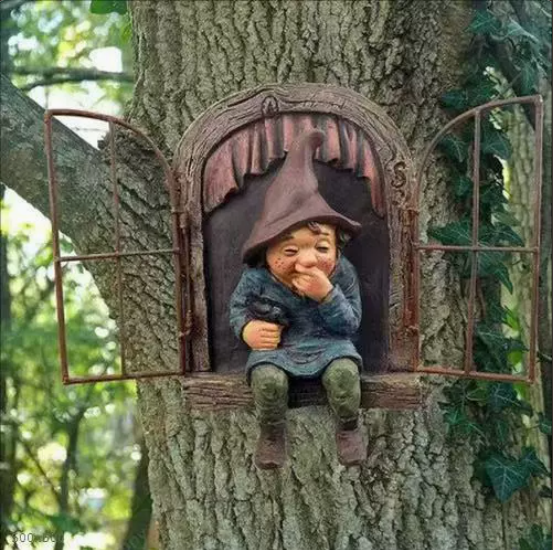 Garden Gnome Window Statue – Naughty Elf Tree Hugger Resin Figurine for Indoor & Outdoor Decor (Male or Female)