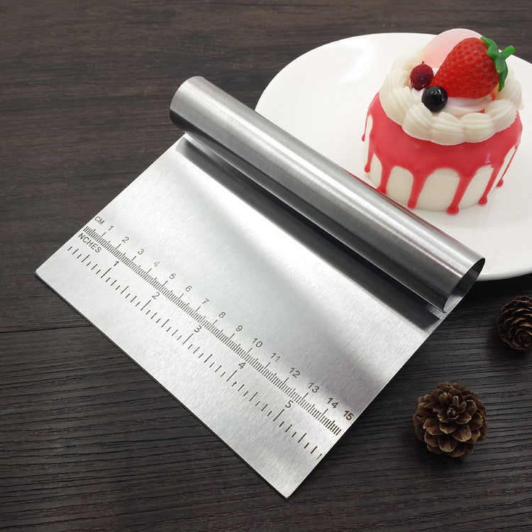 Stainless Steel Dough Cutter & Scraper – Built-In Measurement Scale for Baking