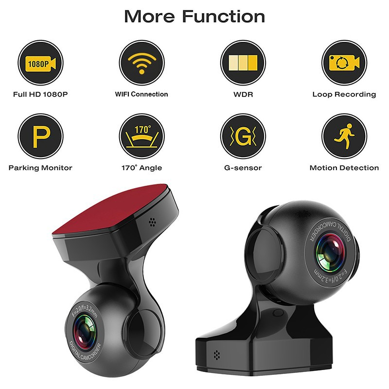 170° WiFi Dash Cam – HD 1080P Car DVR with G-Sensor, Night Vision & Loop Recording