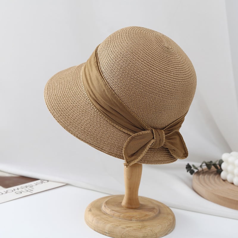 Women’s Ribbon Bow Bucket Sun Hat – Breathable Grass Fabric UV Sunshade Hat | 7 Colors | Size M (56–58cm)