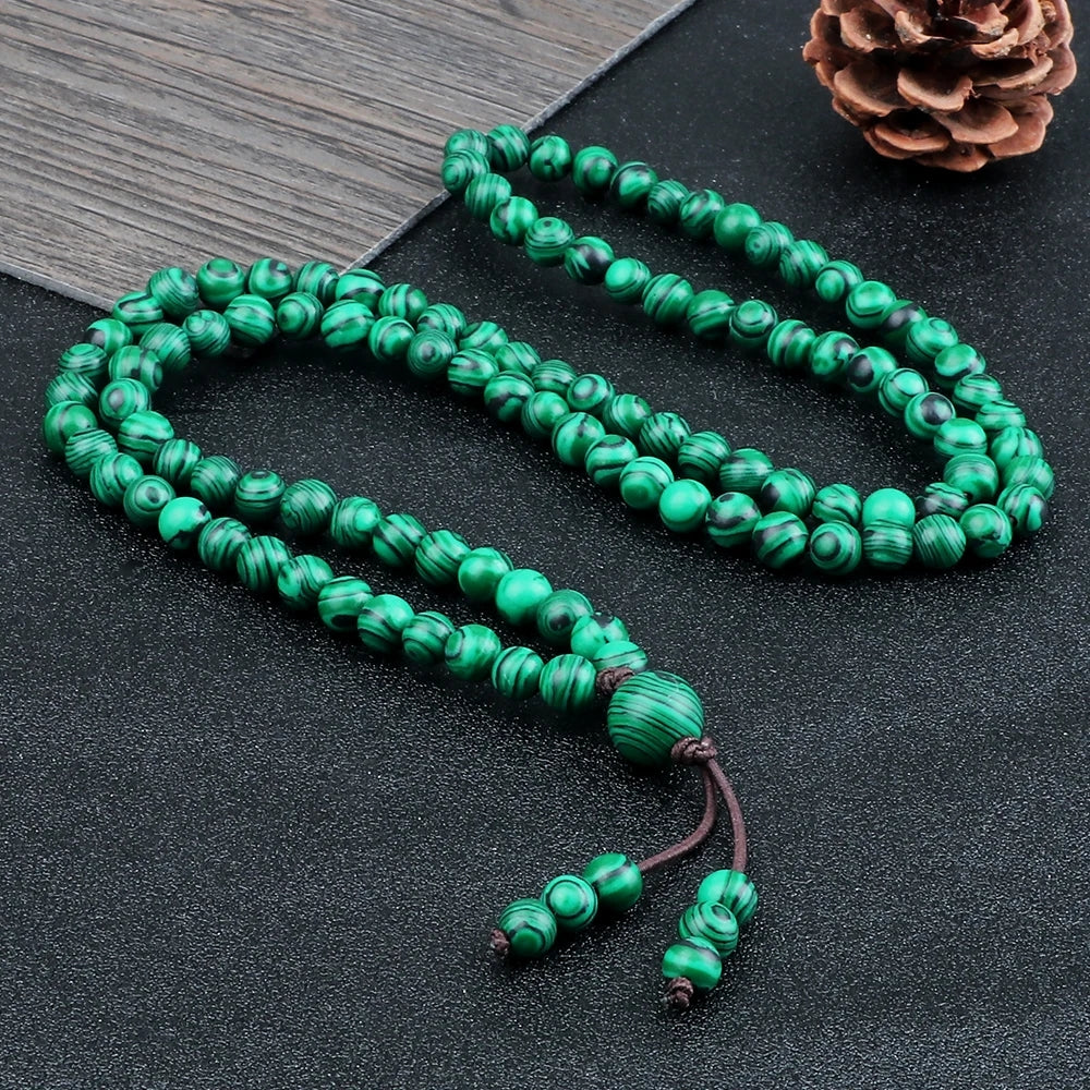 Natural Stone 108 Beaded Necklace – Malachite, Tiger’s Eye, Turquoise & More | Unisex | 150cm