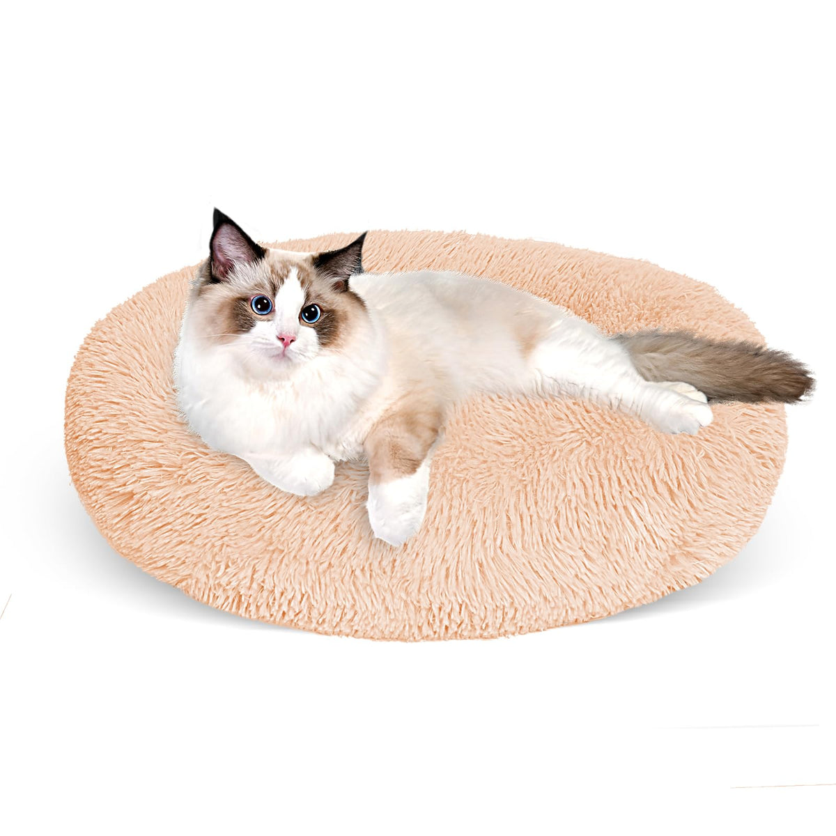 Calming Donut Pet Bed – Soft Plush Round Cat & Dog Bed with Anti-Slip Base | Washable | 20" | Apricot