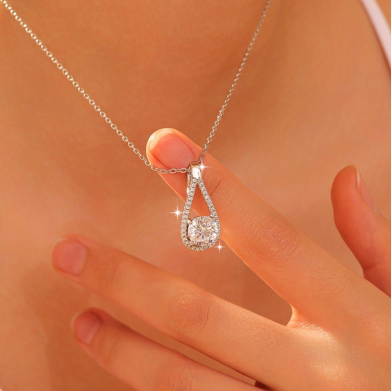 S925 Sterling Silver Heart & Drop Pendant Necklace – 1 Carat Moissanite with Certificate (Women’s)