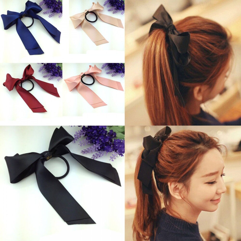 Korean Satin Ribbon Bow Hair Tie – Elegant Elastic Hair Accessory for Women | 6 Colors
