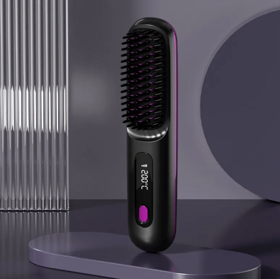 Ceramic Hair Straightening Comb – USB Rechargeable with LCD Display