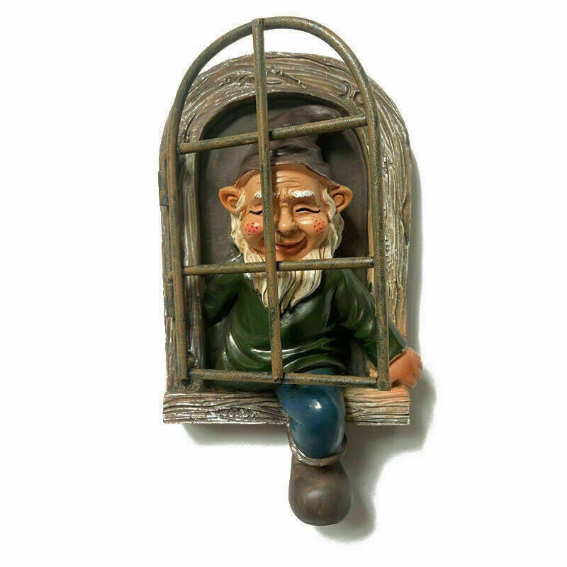 Garden Gnome Window Statue – Naughty Elf Tree Hugger Resin Figurine for Indoor & Outdoor Decor (Male or Female)