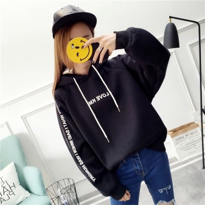 Women’s Velvet Padded Hoodie Jacket – Loose Fit, Long Sleeve, Printed Cotton Sweatshirt (S–XXL)
