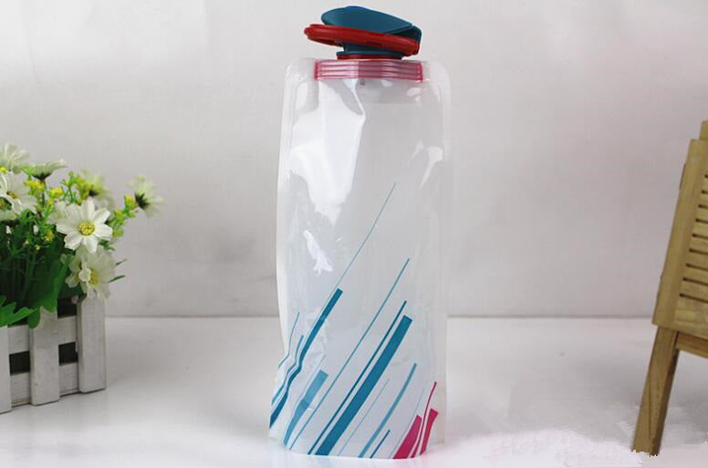 Portable Foldable Water Bottle – 700ml Lightweight Hydration Bag for Hiking & Camping | Black, Blue & White
