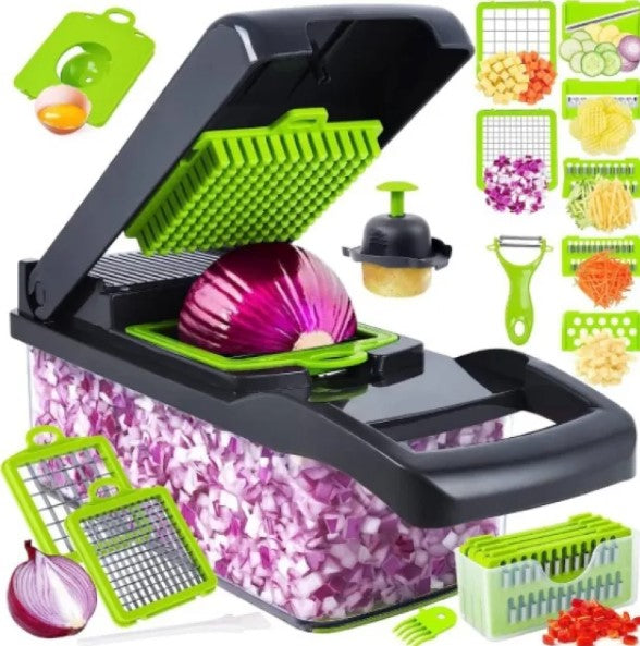 Multi-Function Vegetable Chopper & Food Slicer – Slice, Dice, Shred & Julienne with Built-In Storage Container