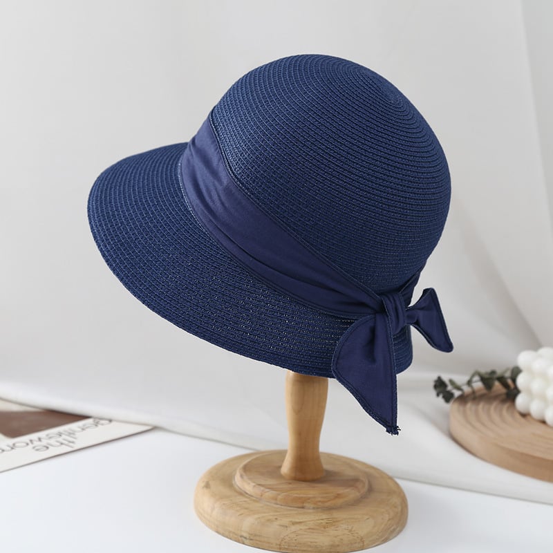 Women’s Ribbon Bow Bucket Sun Hat – Breathable Grass Fabric UV Sunshade Hat | 7 Colors | Size M (56–58cm)