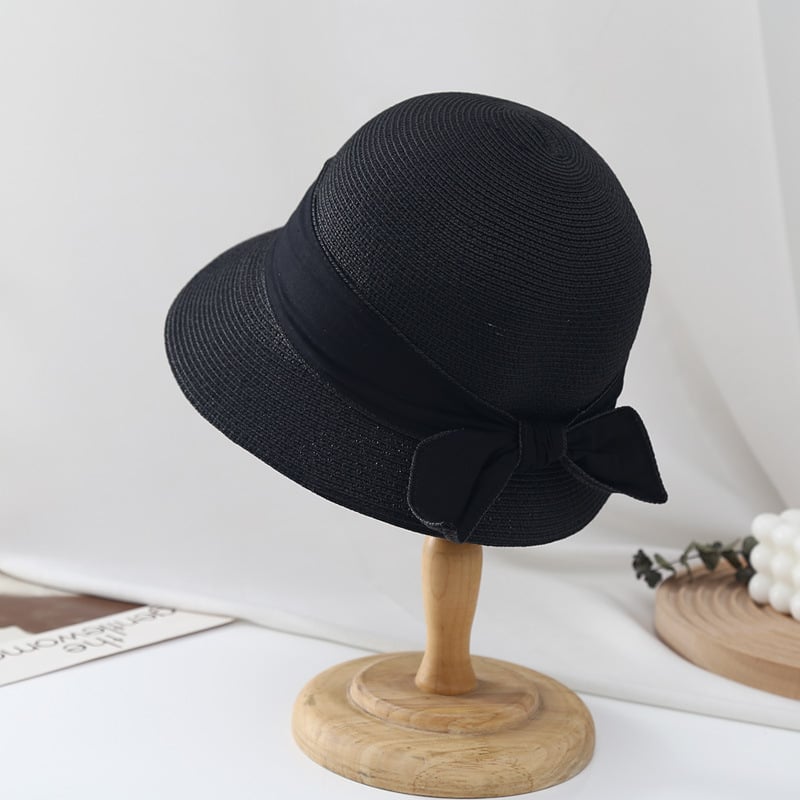 Women’s Ribbon Bow Bucket Sun Hat – Breathable Grass Fabric UV Sunshade Hat | 7 Colors | Size M (56–58cm)