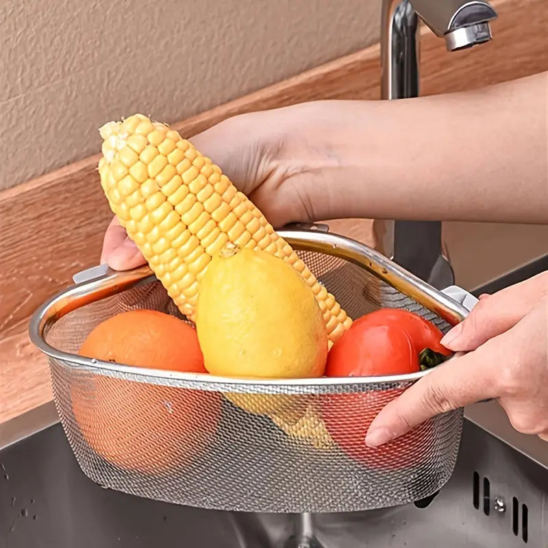 Triangular Stainless Steel Sink Strainer Basket – Standing or Hanging