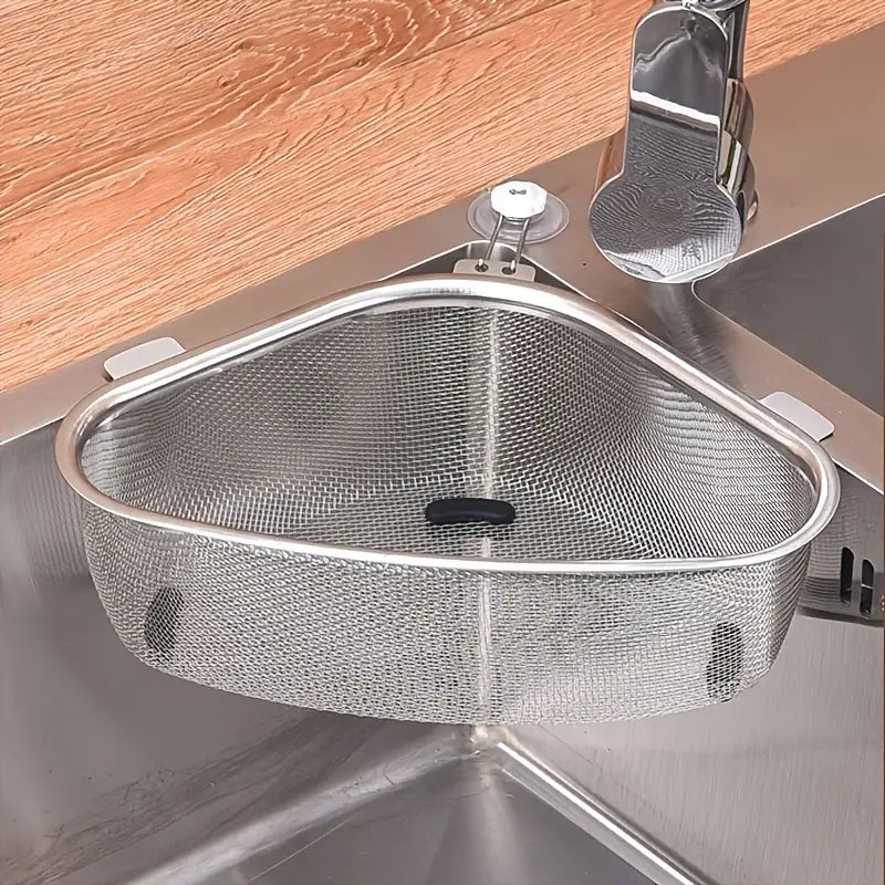 Triangular Stainless Steel Sink Strainer Basket – Standing or Hanging