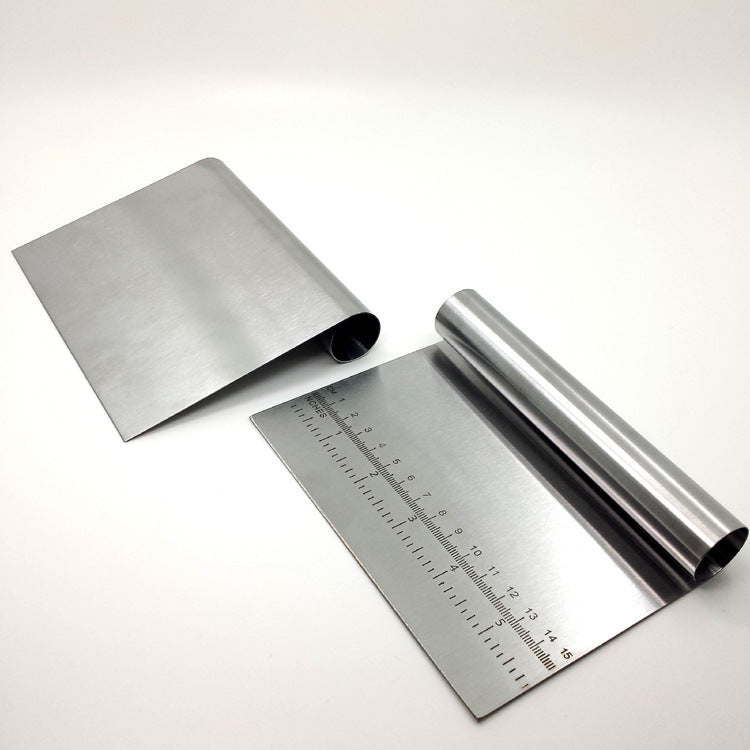 Stainless Steel Dough Cutter & Scraper – Built-In Measurement Scale for Baking