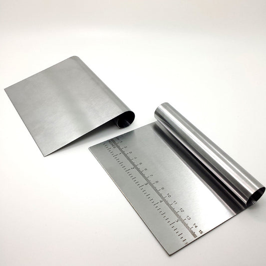 Stainless Steel Dough Cutter & Scraper – Built-In Measurement Scale for Baking