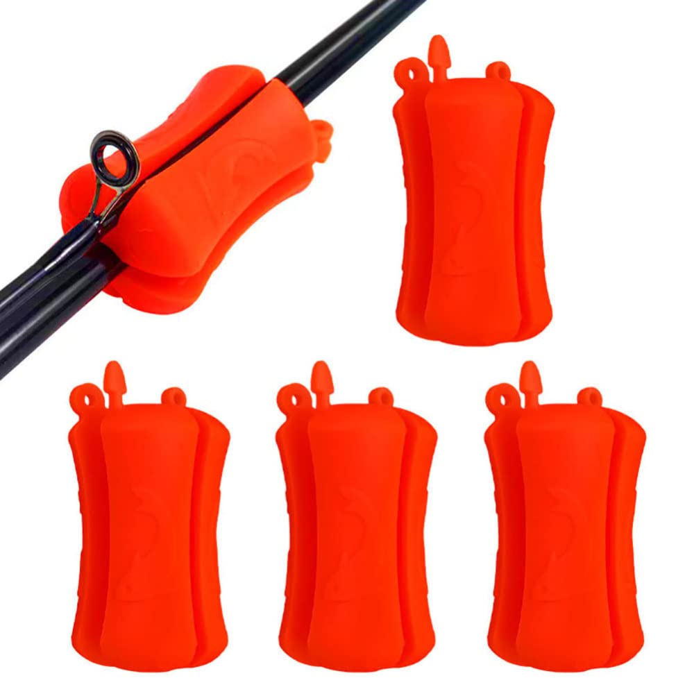 Silicone Fishing Rod Holder Straps – 4-Pack | Portable Anti-Slip Rod Fixed Ball Clips & Pole Wrap for All Rod Types | Orange