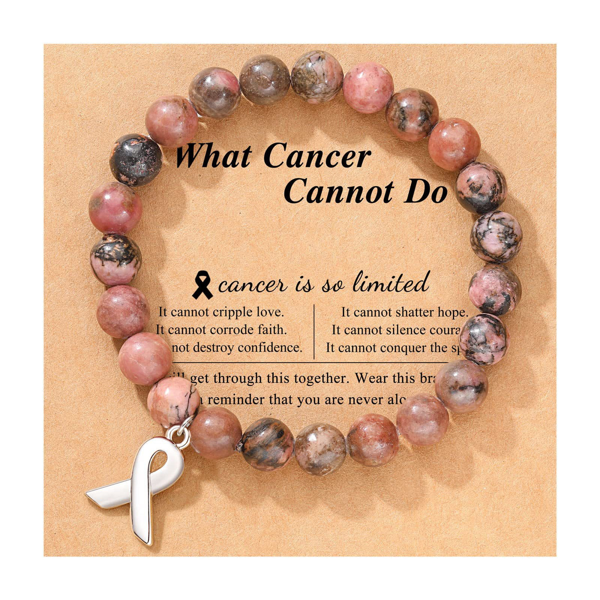 Crystal Ribbon Bow Bracelet – Rhodochrosite Pendant Bracelet for Women | Pink Crystal, Bracelet Set, Pink Zebra & Black Line