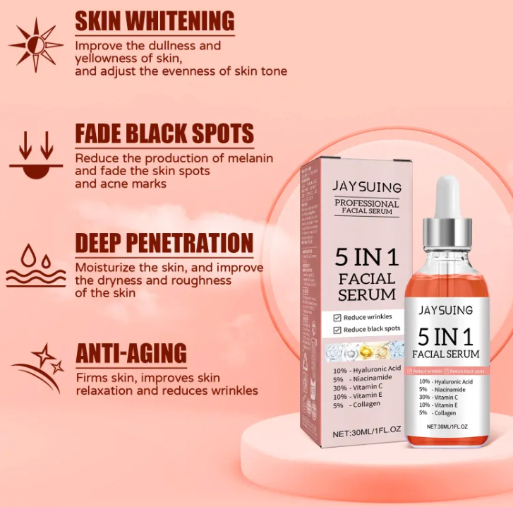 GlowBoost 5-in-1 Anti-Aging Face Serum – Niacinamide, Hyaluronic Acid, Collagen & Vitamin E | Daily Brightening & Firming Serum for All Skin Types