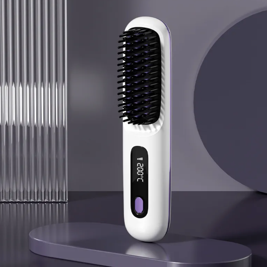 Ceramic Hair Straightening Comb – USB Rechargeable with LCD Display