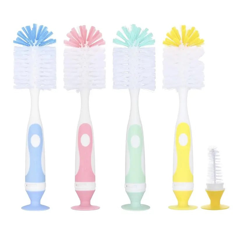 Baby Bottle & Nipple Brush Cleaning Set – Ergonomic, Lightweight & Easy to Clean (Yellow, Pink, Blue)