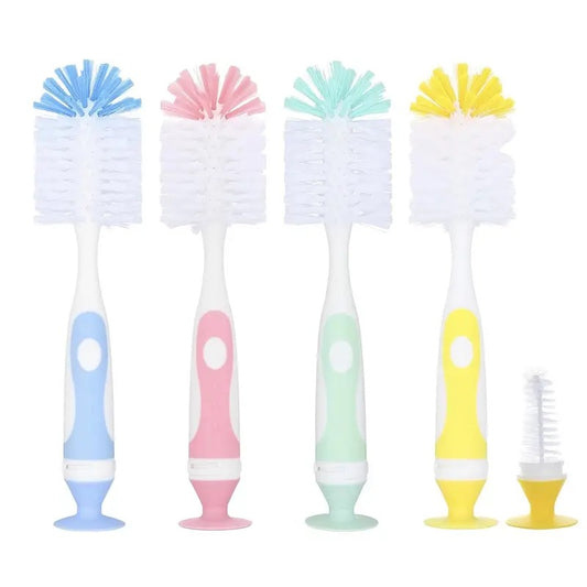 Baby Bottle & Nipple Brush Cleaning Set – Ergonomic, Lightweight & Easy to Clean (Yellow, Pink, Blue)