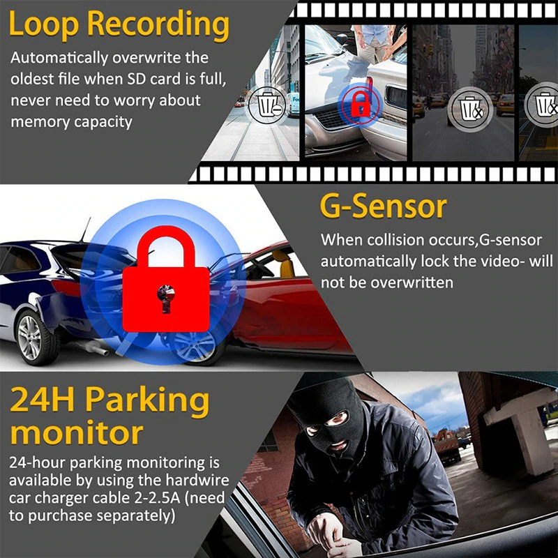 170° WiFi Dash Cam – HD 1080P Car DVR with G-Sensor, Night Vision & Loop Recording