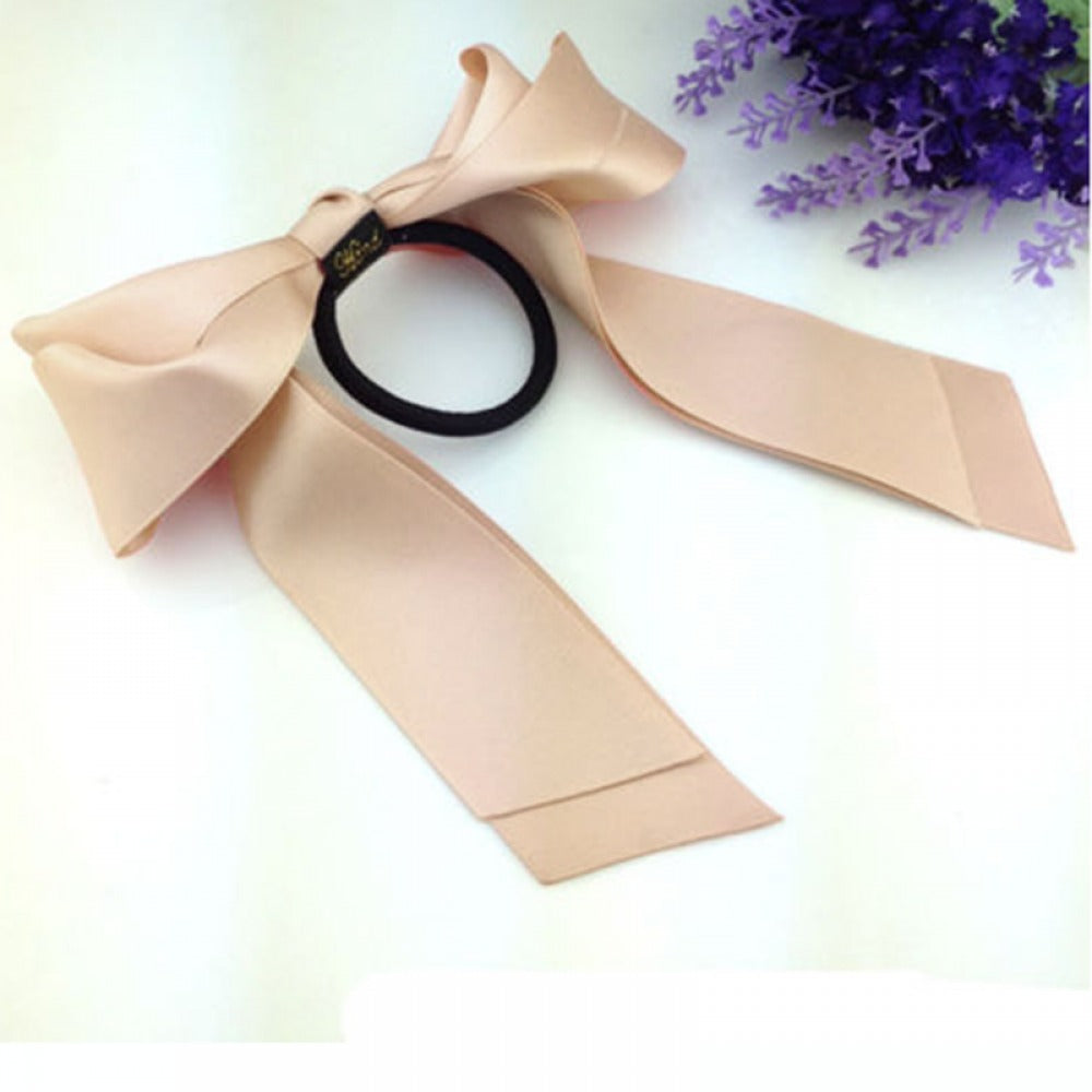 Korean Satin Ribbon Bow Hair Tie – Elegant Elastic Hair Accessory for Women | 6 Colors