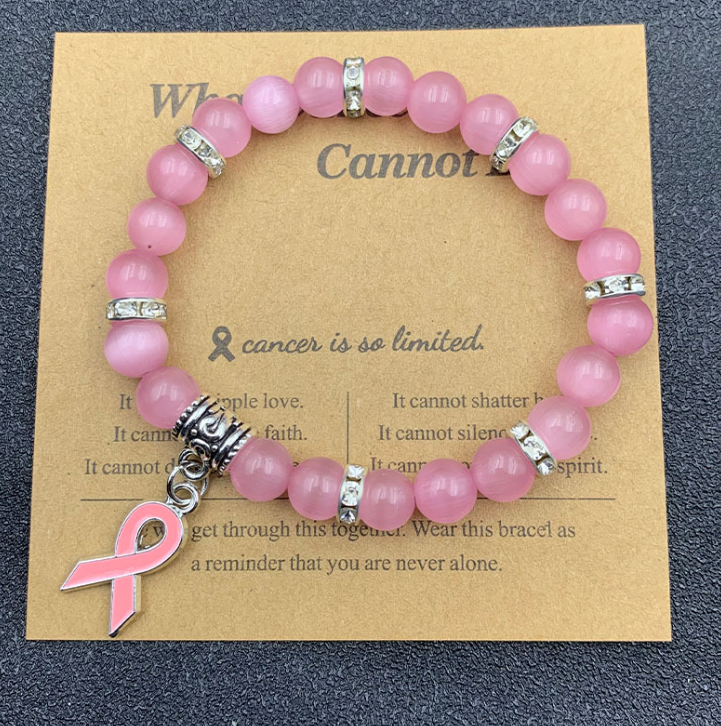 Crystal Ribbon Bow Bracelet – Rhodochrosite Pendant Bracelet for Women | Pink Crystal, Bracelet Set, Pink Zebra & Black Line