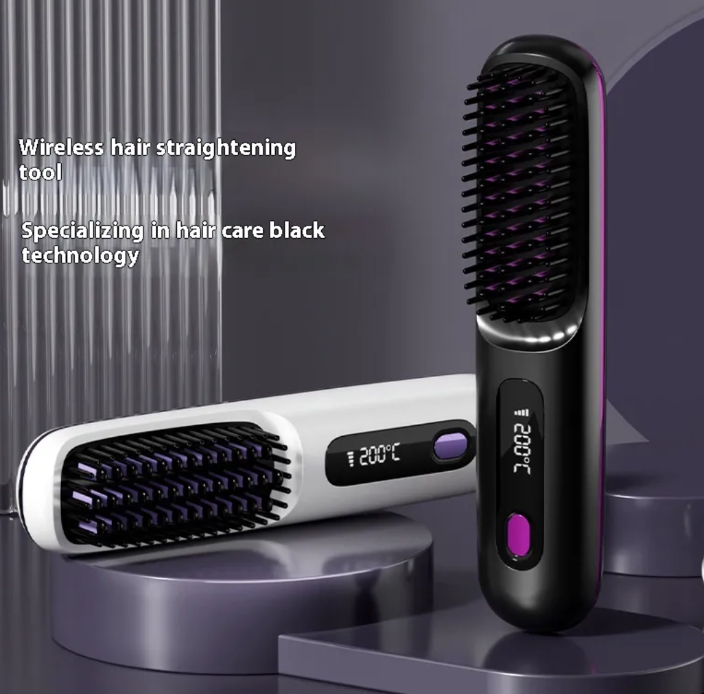Ceramic Hair Straightening Comb – USB Rechargeable with LCD Display
