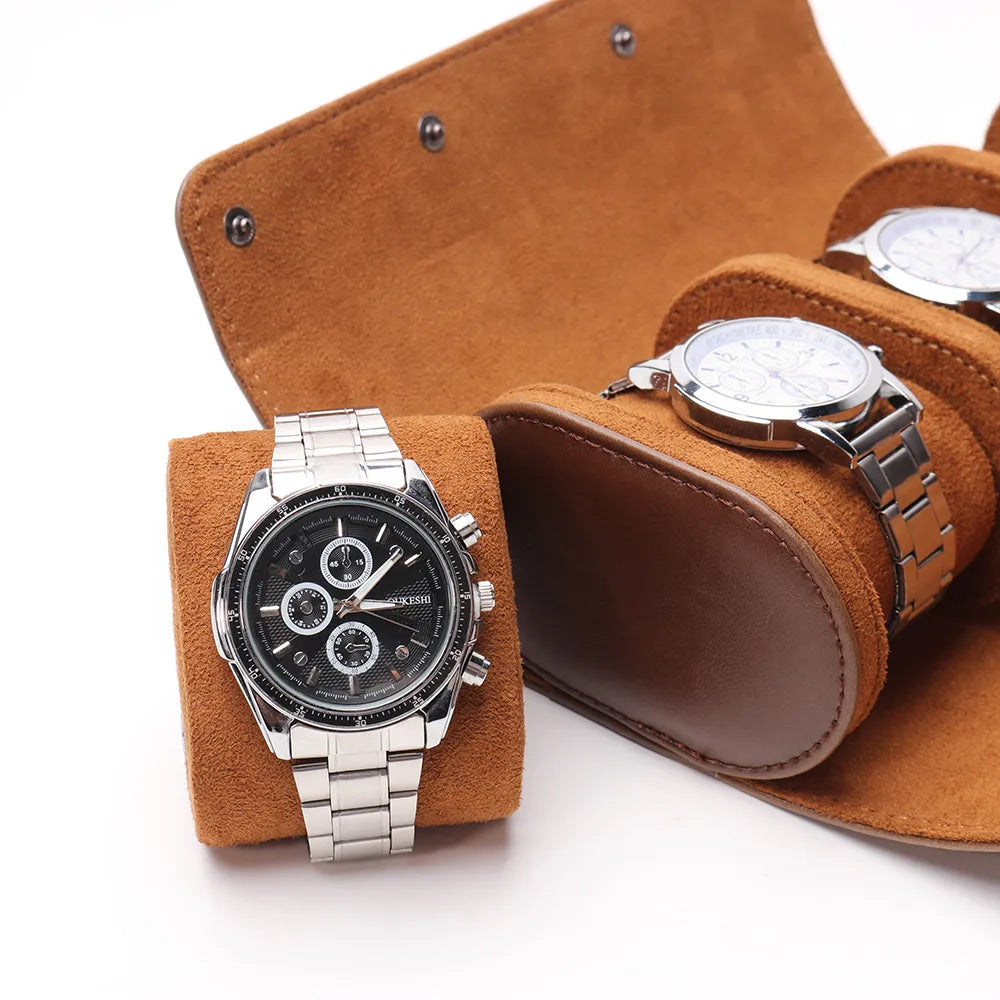 3-Slot Travel Watch Case – PU Leather Watch Box Organizer for Travel & Home
