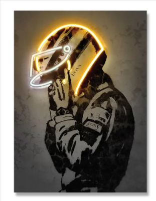 Retro Helmet Neon Canvas Art – Vintage Wall Decor Print