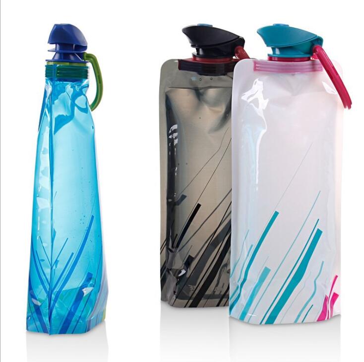 Portable Foldable Water Bottle – 700ml Lightweight Hydration Bag for Hiking & Camping | Black, Blue & White