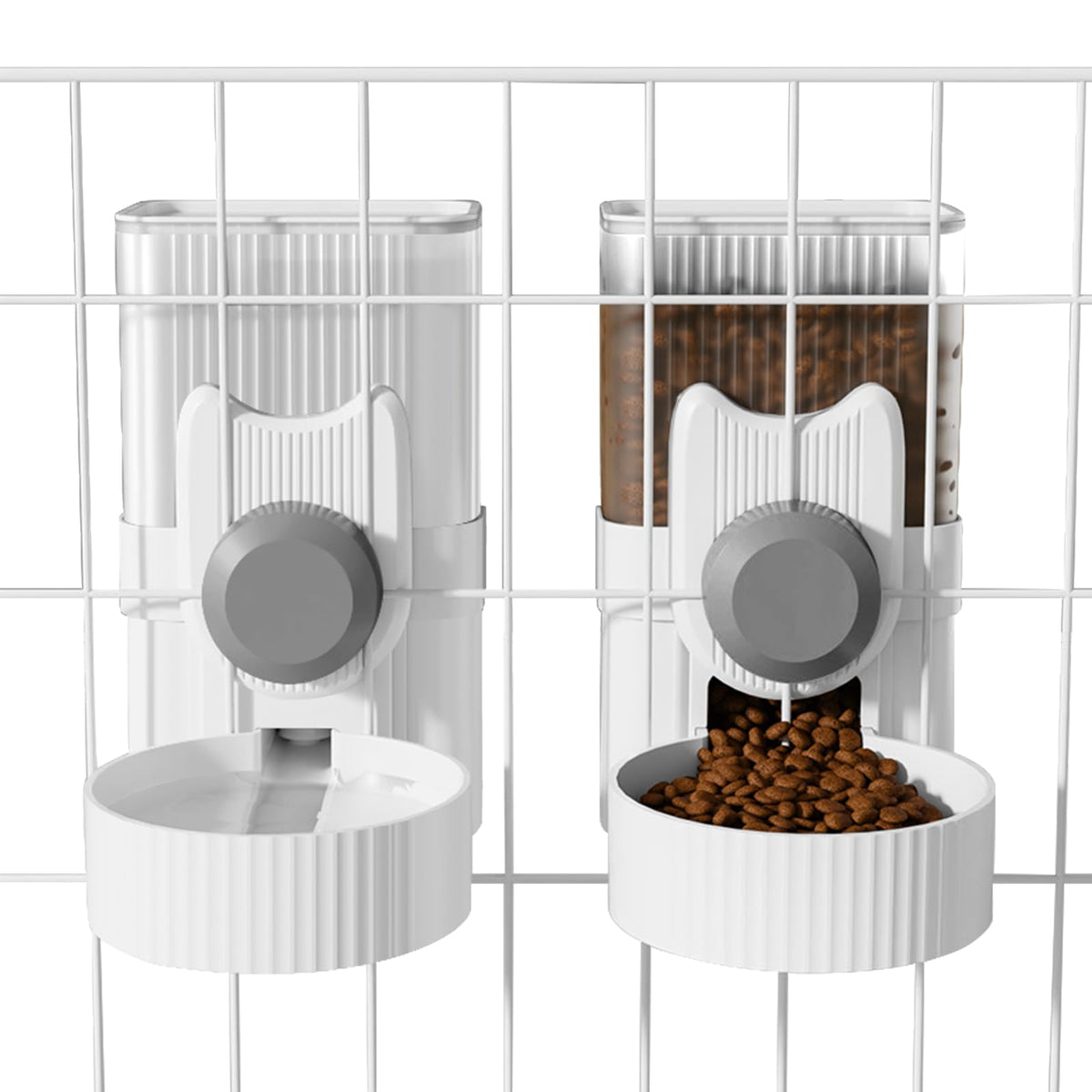 Hanging Cage Pet Feeder & Water Dispenser Set – 1L Gravity Auto Food & Water Bowl for Rabbits, Cats, Puppies, Ferrets & Small Pets | Grey