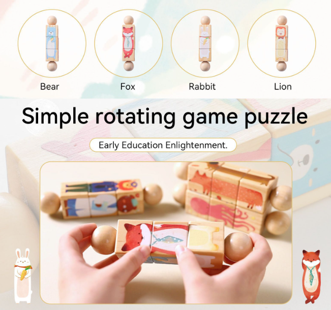 Kids’ Wooden Animal Handbell Puzzle – 3-in-1 Music, Puzzle & Animal Learning Toy for Toddlers (Bear / Whale / Lion / Fox)