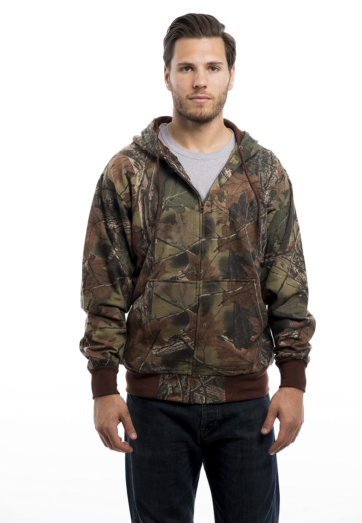 TrailCrest Men’s Full Zip Camo Hoodie – Lightweight Outdoor Sweatshirt with Kangaroo Pockets & Rib-Knit Cuffs | Sizes M–4X