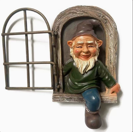Garden Gnome Window Statue – Naughty Elf Tree Hugger Resin Figurine for Indoor & Outdoor Decor (Male or Female)