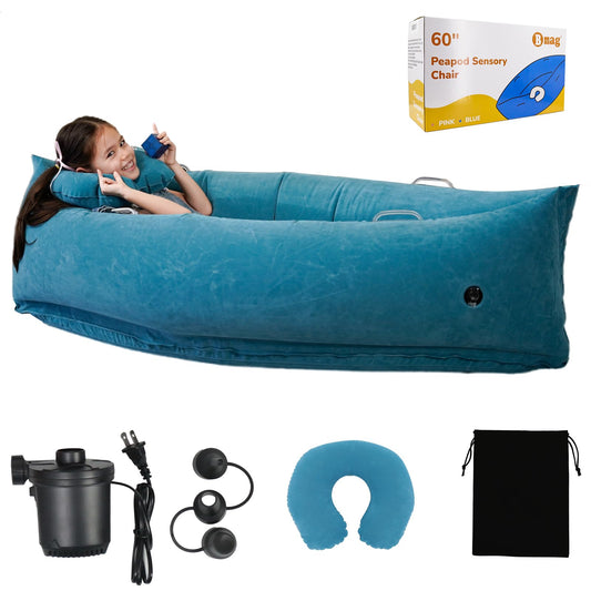 Bmag Inflatable Sensory Peapod Chair for Kids – 60" Calming Pod for ADHD & Autism (Blue)