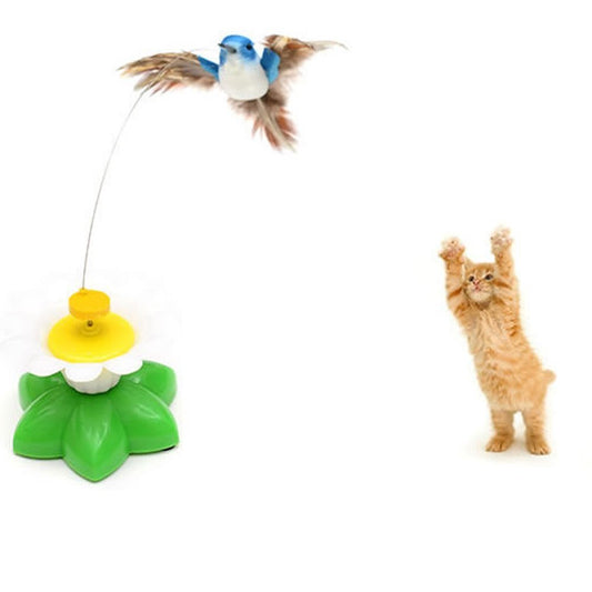 ZIYAN Rotating Electric Flying Bird Cat Toy – Interactive Feather Bird on Spinning Base | Battery-Powered | Multicolor