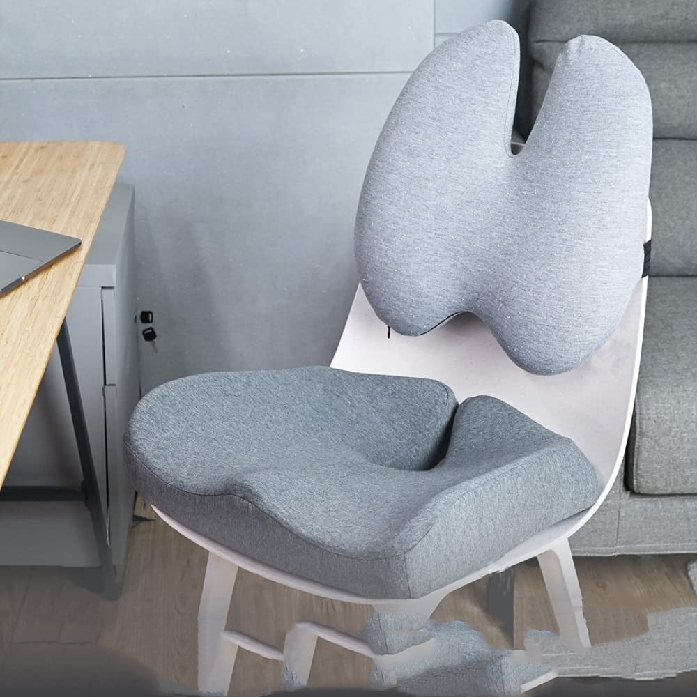 Memory Foam Seat Cushion & Lumbar Support Set – Ergonomic Chair Pad for Office, Car & Home (Black/Gray)