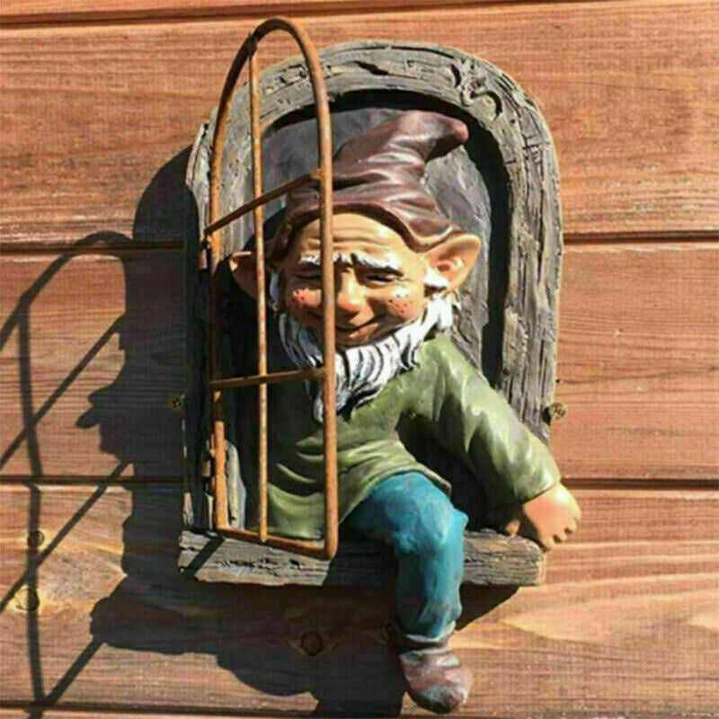 Garden Gnome Window Statue – Naughty Elf Tree Hugger Resin Figurine for Indoor & Outdoor Decor (Male or Female)