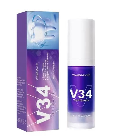 V34 Teeth Whitening Cleaning Mousse – Anti-Yellow, Gum Care & Fresh Breath Foam | 30ml | Solo or Set