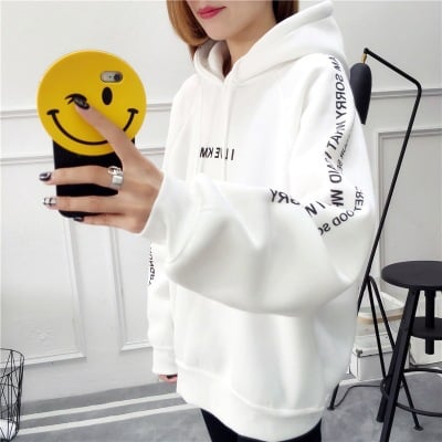 Women’s Velvet Padded Hoodie Jacket – Loose Fit, Long Sleeve, Printed Cotton Sweatshirt (S–XXL)