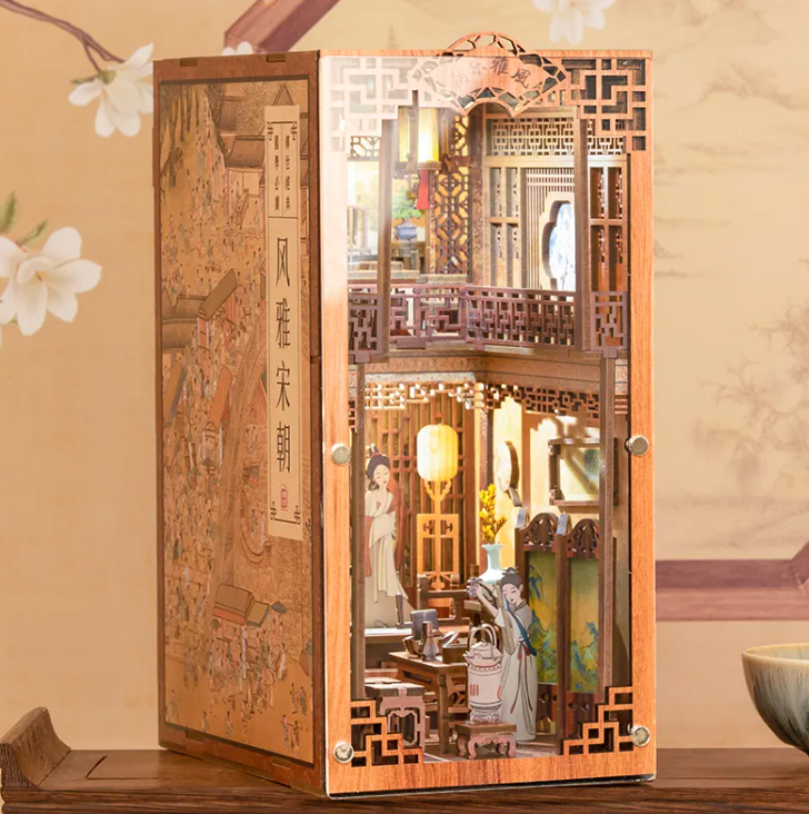 DIY Wooden Cottage Book Stand Kit – 3D Assembly Model Bookend for Bookshelf Decor & Creative Gifting