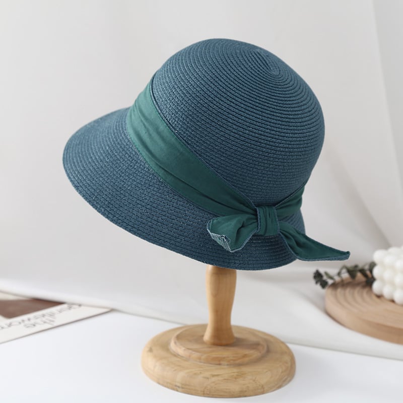 Women’s Ribbon Bow Bucket Sun Hat – Breathable Grass Fabric UV Sunshade Hat | 7 Colors | Size M (56–58cm)
