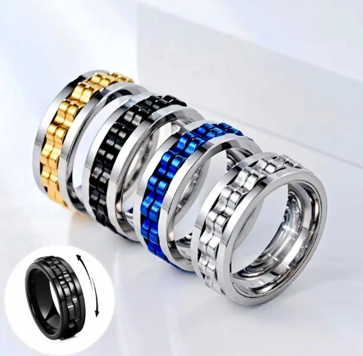Titanium Steel Gear Fidget Ring – Spinning Stress Relief Ring for Men & Women