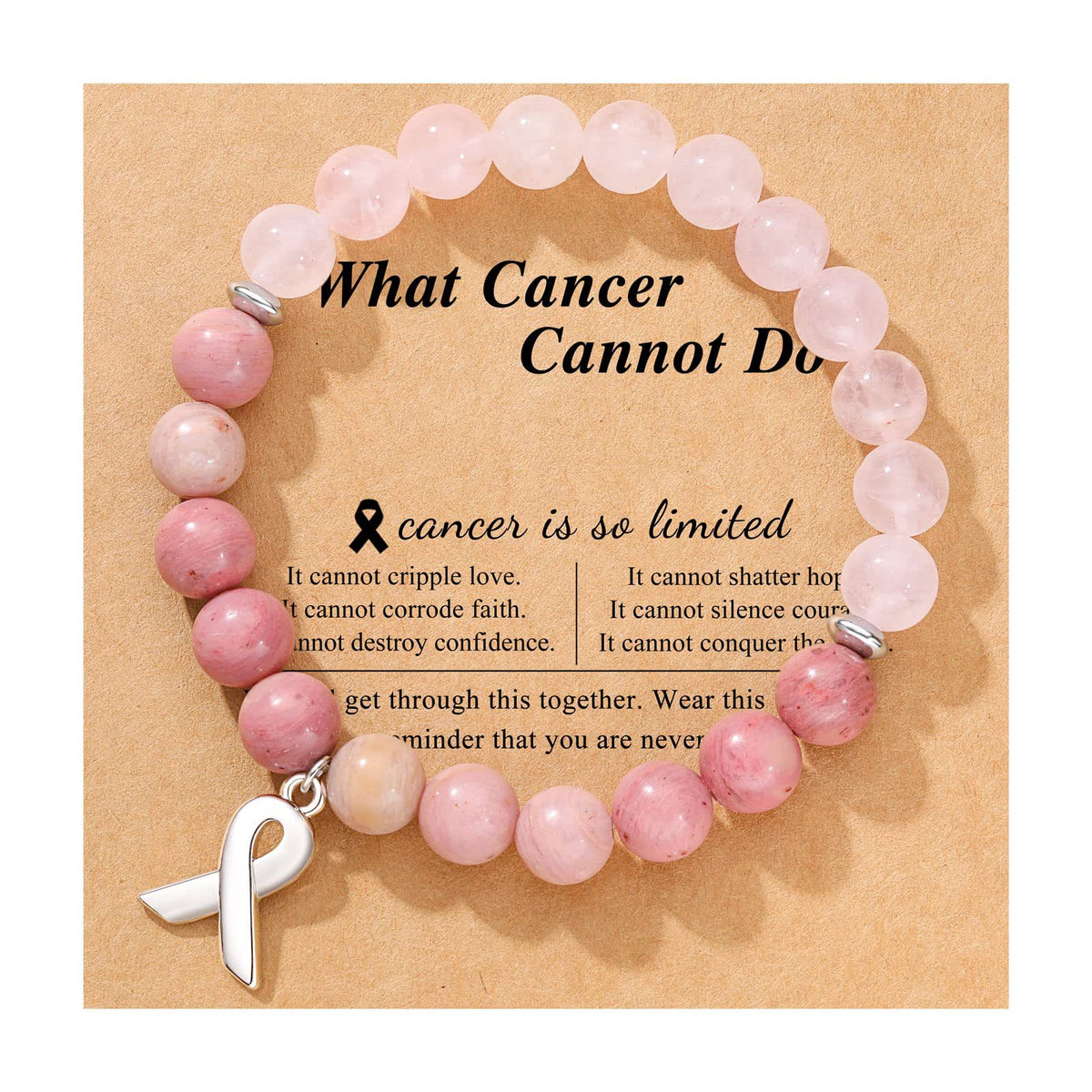 Crystal Ribbon Bow Bracelet – Rhodochrosite Pendant Bracelet for Women | Pink Crystal, Bracelet Set, Pink Zebra & Black Line