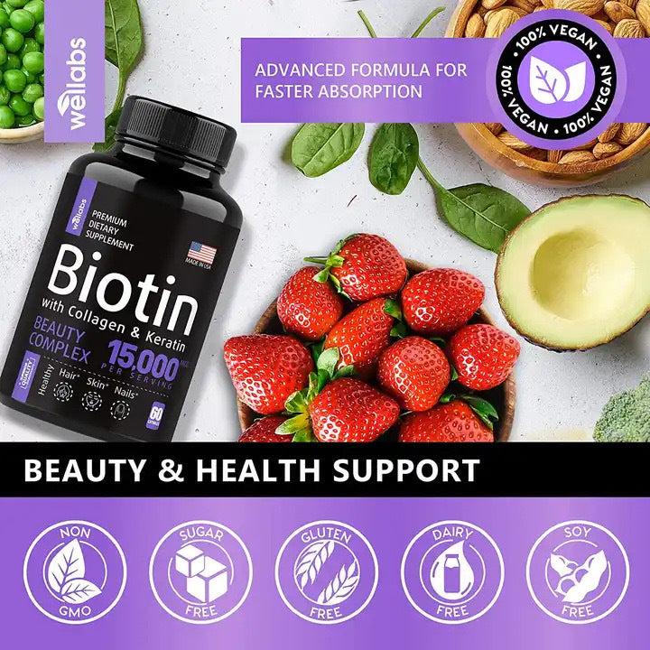 Biotin Capsules for Hair & Nail Growth – 300mg Vitamin B7 Supplement for Stronger Hair, Nails & Radiant Skin