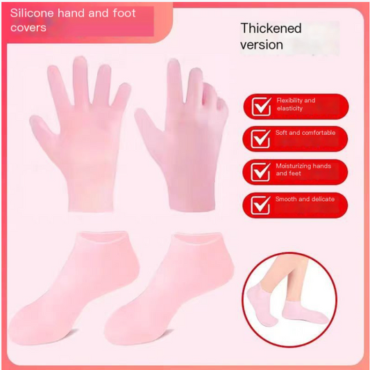 Moisturizing Spa Gloves & Socks – Soft Silicone Lyocell Hand Mask & Foot Socks for Dry Skin, Cracked Heels & Self-Care (Skin / Pink)